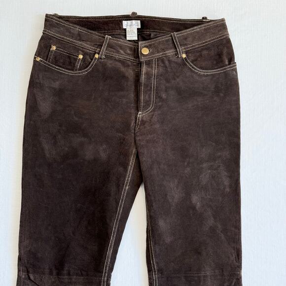CHARLOTTE RUSSE Suede Leather Flare Leg Pants Women's Size 11/12 Dark Brown - Picture 3 of 14